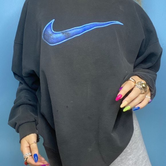 Nike Other - VINTAGE WHITE TAG NIKE BLUE CLASSIC SWOOSH 90s DISTRESSED CREWNECK SWEATSHIRT